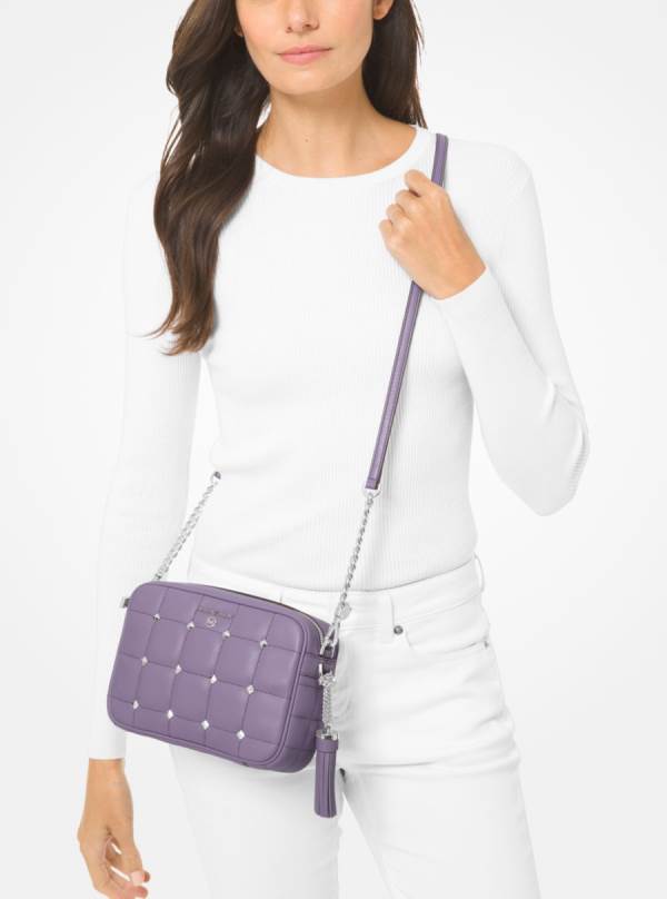 Damske Spojková Taška Michael Kors Jet Set Medium Studded Quilted Leather Camera Nachový - Kabelky Michael Kors Levně | TNRPJ-1736